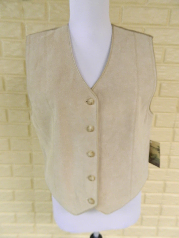 NUEVO CON ETIQUETAS ELEGANTE CHALECO MARSH LANDING PETITES TALLA PETITE PEQUEÑO PS CUERO TOSTADO DELANTERO Foto 1 de 1