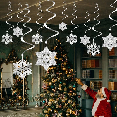 TRIMMING SHOP Snowflake Foil Hanging Swirl Decorations for Christmas Xmas New Year Party Decor