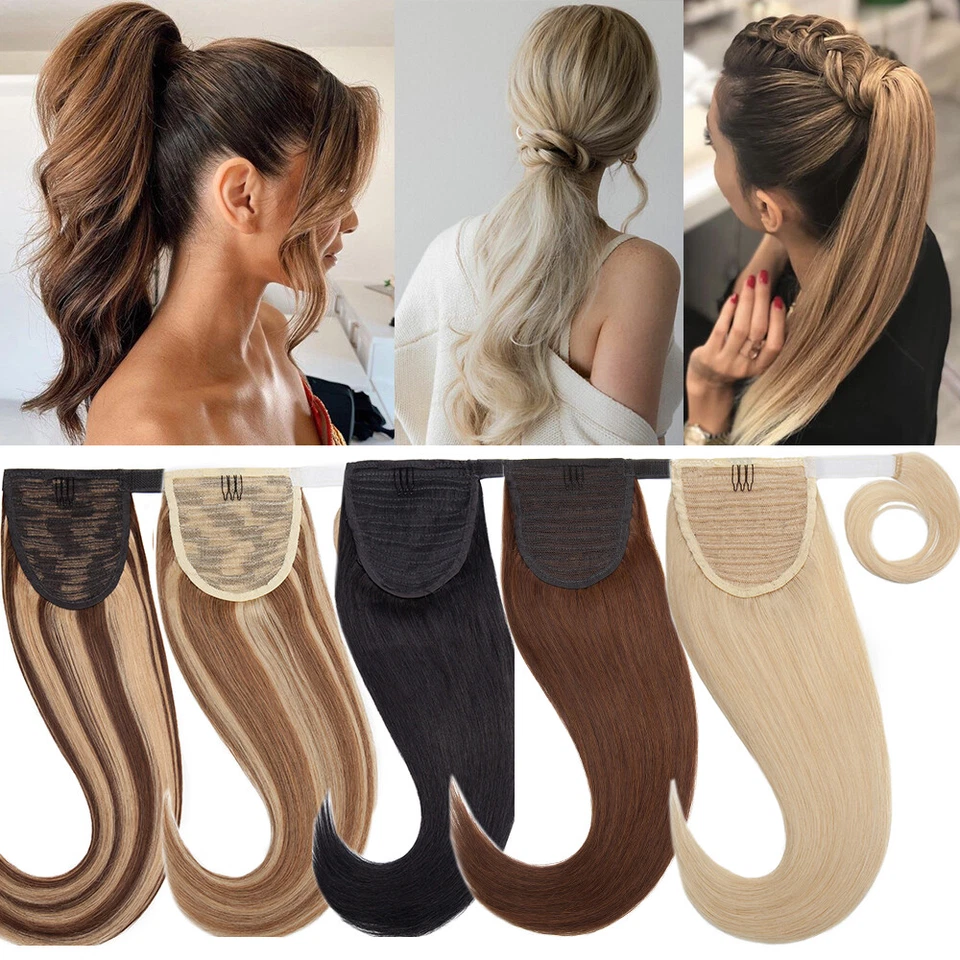 SEGO Ponytail 100% Remy Human Hair Extensions Clip in Real Hair Pony Tail Wrap Around