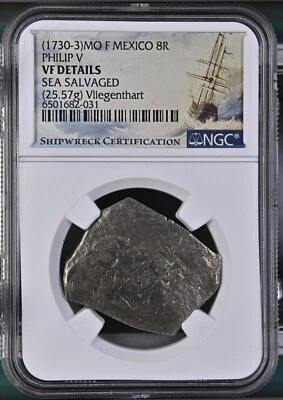 1730-33 Mexico 8 Reales Vliegenthart Shipwreck NGC VF Detail Silver Cob Philip V - Image 1 of 4