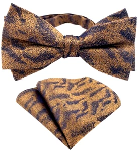 Pajarita ajustable preatada para hombre a rayas gris dorado pajarita pañuelo boda fiesta - Imagen 1 de 1