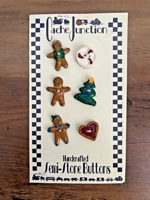 VINTAGE Cache Junction Handcrafted Semi Stone Buttons CHRISTMAS GINGERBREAD NEW - Image 1 of 4