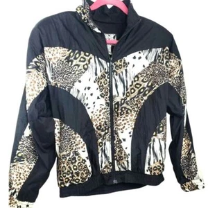 Vintage 90s Sunterra Jacket Womens Medium Big Cat Animal Print Windbreaker Ski - Bild 1 von 8