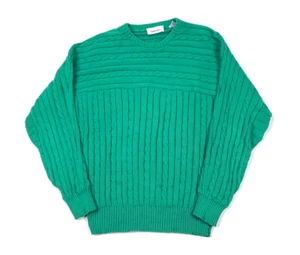 VTG 90s Green Cable Knit Sweater Adult Large Cotton Pullover Preppy Classic - Picture 1 of 6