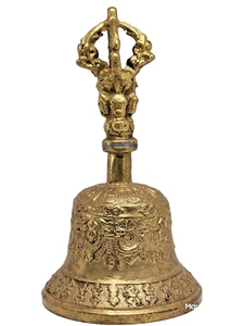 Antique Tibetan Bronze Ghanta Bell Vajra Handle Ritual Buddhist Nepal 1920s - Picture 1 of 4