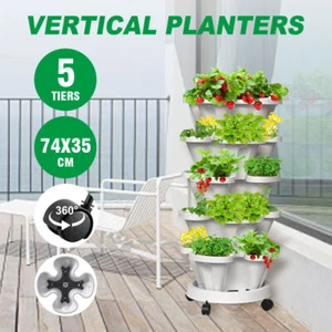 Vertical Garden Strawberry Stackable Planters w/Wheel Petunias Pancy Yard Labels - Picture 1 of 8