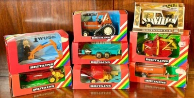 Винтажные БРИТАНСКИЕ ФЕРМЕРСКИЕ ПРИЦЕПЫ/ИНСТРУМЕНТЫ + ДЖИП, новая открытая коробка - Изображение 1 из 4