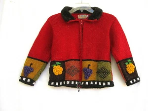ECC Ecuadorian Clothing Sweater ~ARTSY Fruit Clusters~Girls' 8~Cotton/Wool~Zip - Picture 1 of 9