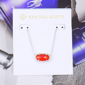 Clearance!! NWT Kendra Scott Elisa Red Pendant Necklace Silver Tone July - Picture 1 of 5