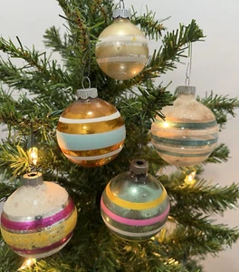 Vintage Striped Glass Shiny Brite Christmas Ornaments USA - Picture 1 of 16