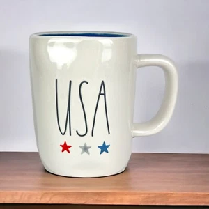 Rae Dunn “USA" Stars America 4th of July Coffee Mug Whit Blue Red Patriotic NEW - Picture 1 of 9