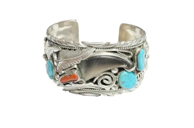 Armreif Armspange 925er Sterling Silber Bärenkralle Türkis Koralle Handarbeit - Bild 1 von 3