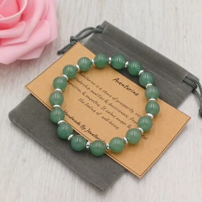GREEN AVENTURINE Bracelet Stretch Fit Handmade +Gift Bag & Card Gemstone 6/8mm - Image 1 of 4