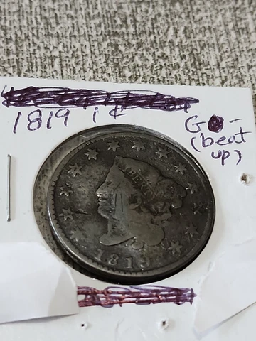 1819 Coronet Head Large Cent G- beat up Cover
