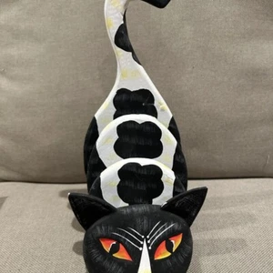 Vintage Rustic Wood Folk Art Black Cat Desk Organizer Letter Holder - Picture 1 of 11