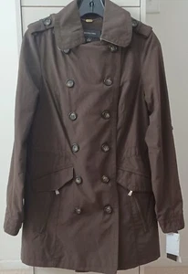 JONES NEW YORK DOUBLE BREASTED WATER REPELLENT JACKET CHOCOLATE BROWN SMALL NWT - Picture 1 of 7
