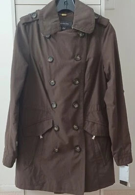 JONES NEW YORK DOUBLE BREASTED WATER REPELLENT JACKET CHOCOLATE BROWN SMALL NWT - Image 1 of 4