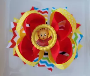 Daniel Tiger Neigborhood Red Orange Yellow Bottle Cap Hair Bow 5" - Picture 1 of 1
