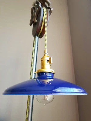Blue Porcelain Enamel Shade: 10" Rounded Metal, 2-1/4" fitter, Industrial Lights - Image 1 of 4
