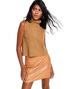 French Connection Women's Brown Abel Cotton Cropped Turtleneck Top - L - Brown - Picture 1 of 3