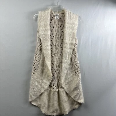 Max Studio Kids Open Cardigan size Large 14 Cable Knit Faux Fur Ivory - Image 1 of 4