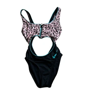 Nike One Piece Swimsuit Womens Size Small Black Pink Open Back - Picture 1 of 3