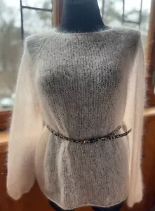 Women Powder Bridal Mohair Sweater Pullover Hand Knit Light Transparent One Size - Picture 1 of 5