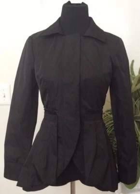 New Cynthia Rowley Women's Black Pleated Fitted Flare Coat Jacket Size S - Image 1 of 4