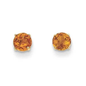 14K Yellow Gold 4mm Round Citrine Stud Earrings Madi K Children's Jewelry - Picture 1 of 1
