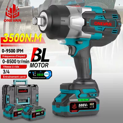 ONEVAN Clé à choc sans fil 3500N.m 3/4'' Clé à percussion Tournevis à chocs électrique