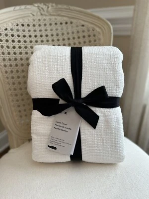 West Elm European Flax Linen Mini Waffle KING/CAL. KING Duvet Cover White READ - Image 1 of 4