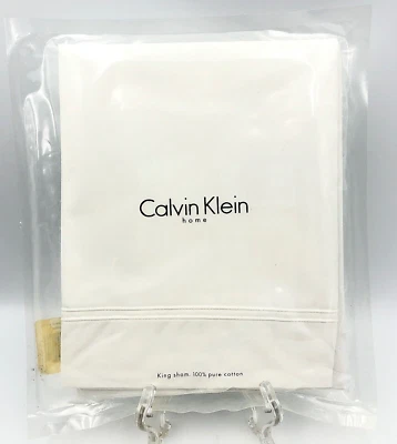 CALVIN KLEIN HOME Double Row Cord White King Pillow Sham 100% Combed Cotton NIP - Image 1 of 4