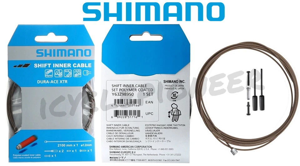 Набор сменных кабелей Shimano ST-R9100 XTR с полимерным покрытием (1,2 мм X 2100 мм) новый в коробке - Изображение 1 из 1
