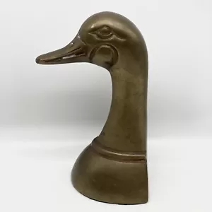 Vintage Ottone Mallard Duck Head Bookend Portastop Carta Wight 6,5" Patina Corea - Foto 1 di 8