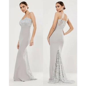 Gray Dress w/ train size 6 Wedding Bridesmaid Bridal Formal Prom Cocktail Party - Picture 1 of 12