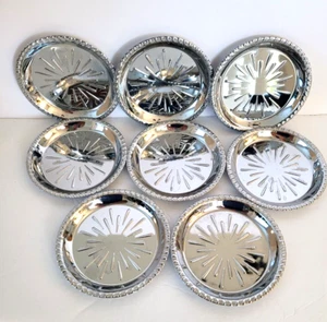 Vintage Irvinware Verchromt 8-teiliges Untersetzer Set MCM Starburst Muster Hergestellt in den USA - Bild 1 von 5