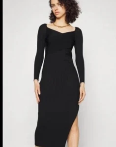 BANANA REPUBLIC NWOT Black Cutout Back Knit Cotton L/S Sweater Midi Dress XS - Picture 1 of 10