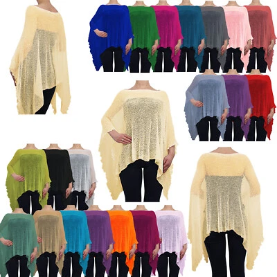 Ladies Poncho One Size Crochet Lace Fish Net Batwing - Image 1 of 4