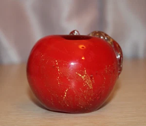 Red Clear Art Glass Apple Desk Decorative Paperweight Murano Style 1.6lbs - Picture 1 of 8