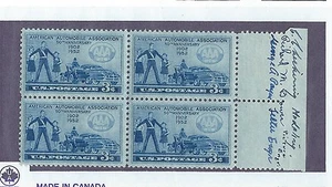 US Stamps Scott #1007 AAA Auto Safety 50th Anniversary Block with 3 Signatures - Picture 1 of 2