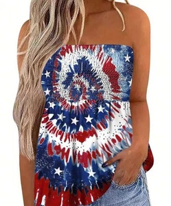 Camiseta sin mangas para mujer SHEIN sin tirantes bandeau 4 de julio tie dye XL 12 American Tube Top - Imagen 1 de 3