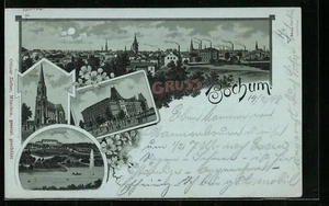 Mondschein-Lithographie Bochum, Kgl. Landgericht und Alter Markt 1902  - Picture 1 of 2