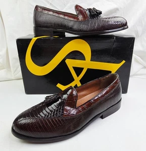 Stacy Adams Genuine Snake Size 9M Mens Brown Slip On Tassel Accent Loafers NIB - Picture 1 of 15