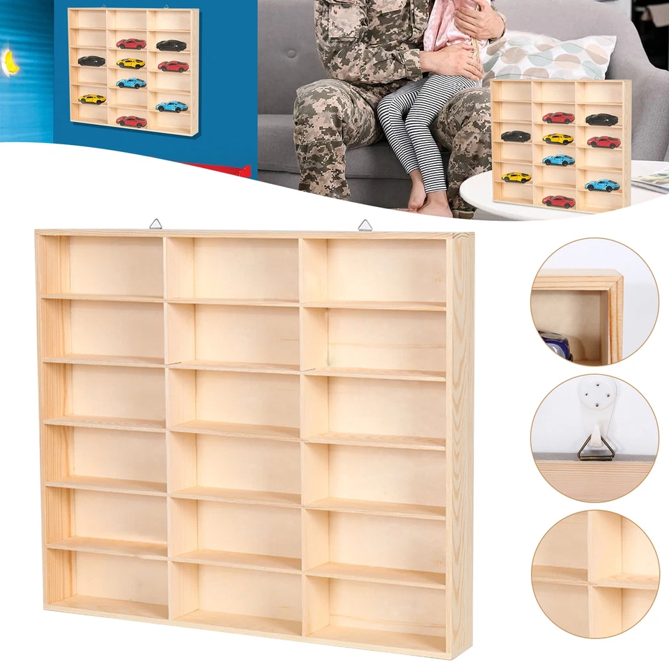18 Grids For Hot Wheels Matchbox 1:32 Car Diecast Wooden Display Storage Cabinet - Image 1 of 4
