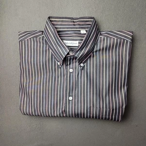 Camisa Bullock & Jones Para Hombre Grande Negra Multi Rayas Con Botones Hecha en EE. UU. Trabajo - Imagen 1 de 12