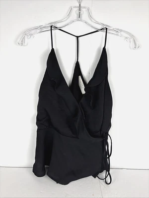 ASTR The Label Women's Black Ruffle V Neck Tie Top Size S - Image 1 of 4
