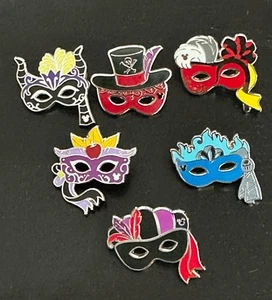 Disney World Hidden Mickey Disney Carnevale Masquerade Masks 6 Pin Set Chaser - Picture 1 of 6