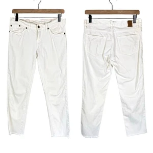 Raleigh Denim Workshop 26 White Rigid Denim Frayed Cropped Low Rise Jeans - Picture 1 of 9