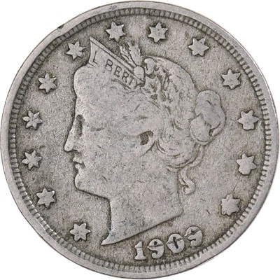 [#225156] United States, 5 Cents, Liberty Nickel, 1909, U.S. Mint, Copper-nic, k - Image 1 of 2