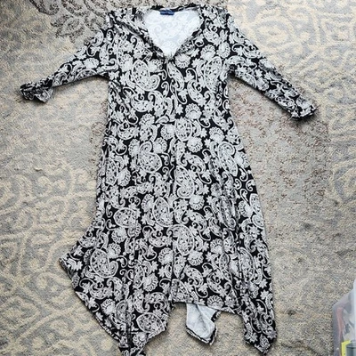 Apt. Vestido 9 Paisley Pañuelo Dobladillo Manga Larga Negro Blanco XL Foto 1 de 4